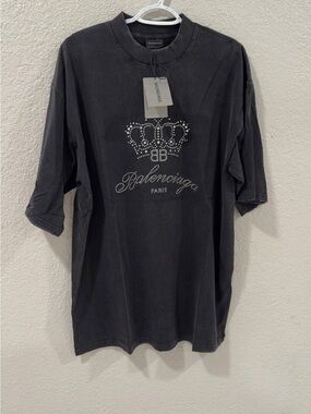 Balenciaga Black Crystal Crown Logo Tee large oversized like XL